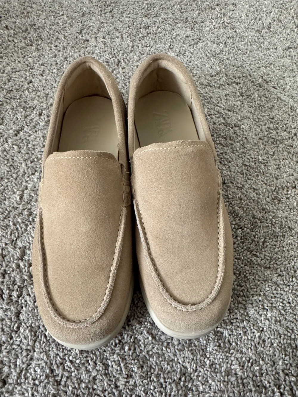 Boys Zara Suede Slip-On Loafers in Tan.